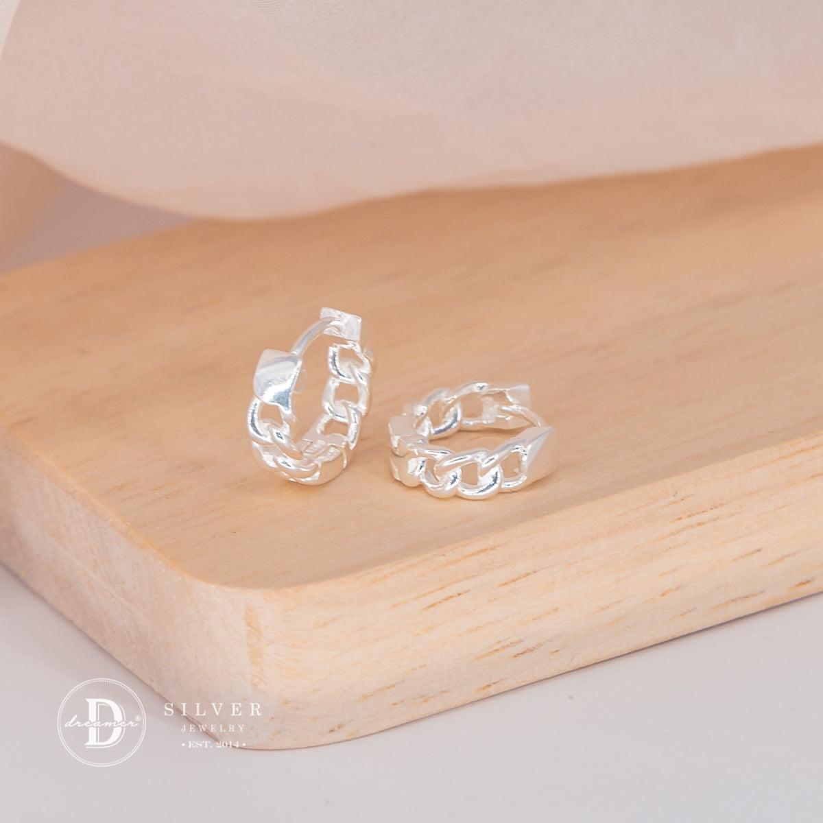 Bông Tai Khoen Xích Đơn Giản Unisex Chain Hoops Earrings Sterling Silver