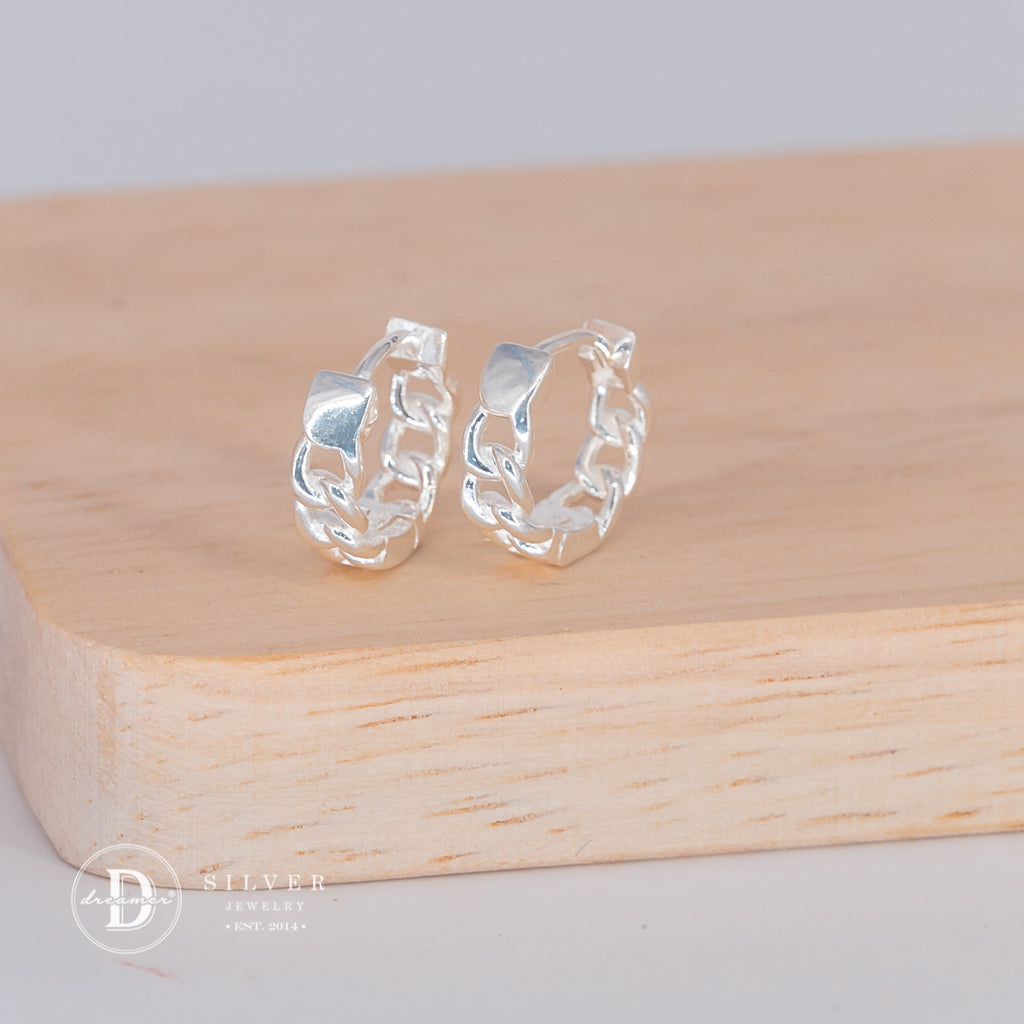 Bông Tai Khoen Xích Đơn Giản Unisex Chain Hoops Earrings Sterling Silver