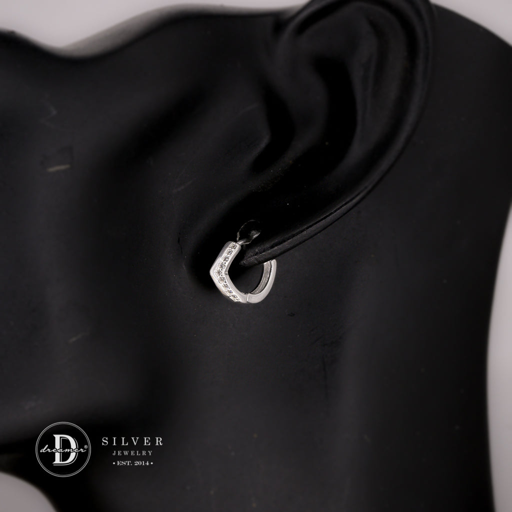 Pavé Curve Silver Hoops Earrings 3155BTK