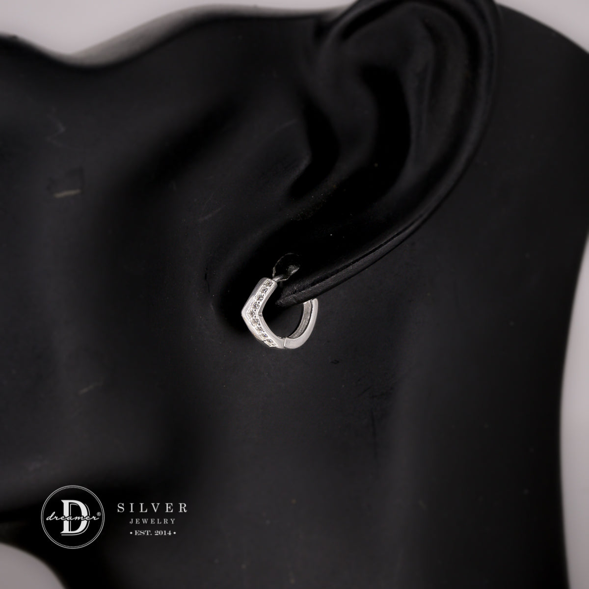 Bông Tai Khoen Tròn Đính Đá Size 10mm- V Curve Line Silver Hoops Earrings 3155BTK