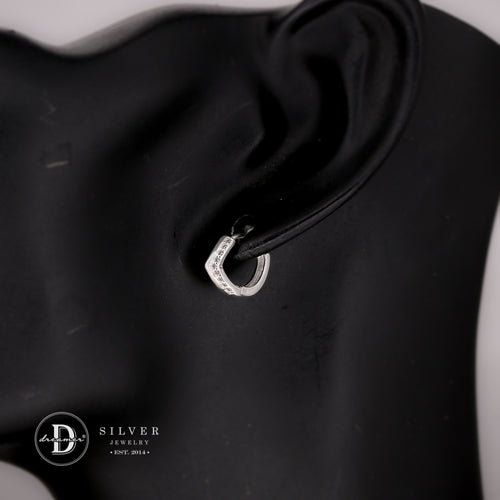 Bông Tai Khoen Tròn Đính Đá Size 10mm- V Curve Line Silver Hoops Earrings 3155BTK