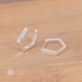 Pavé Hexagon Huggies Hoops Earrings Sterling Silver 2877BTK