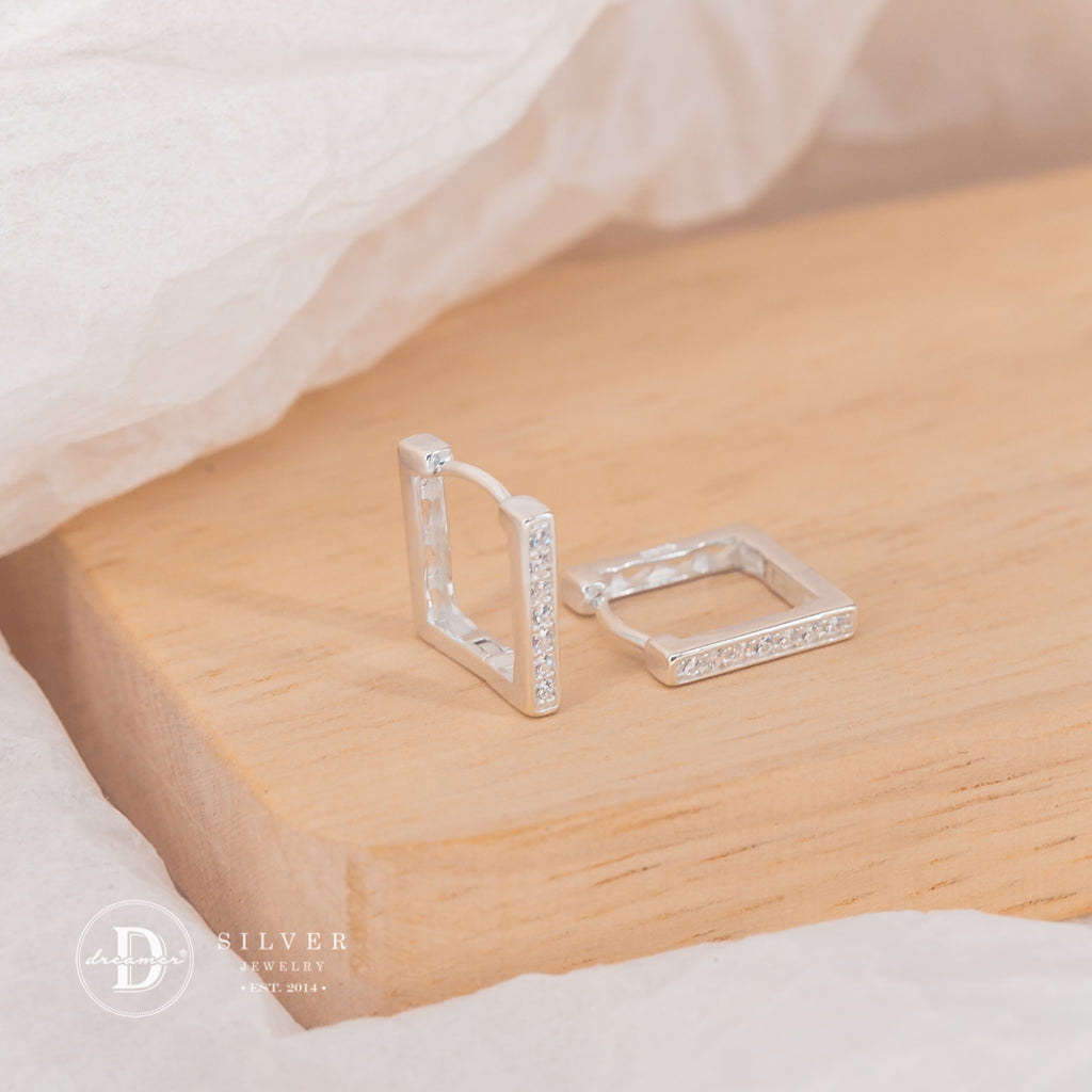 Square Hoops Earrings Sterling Silver 3163BTK