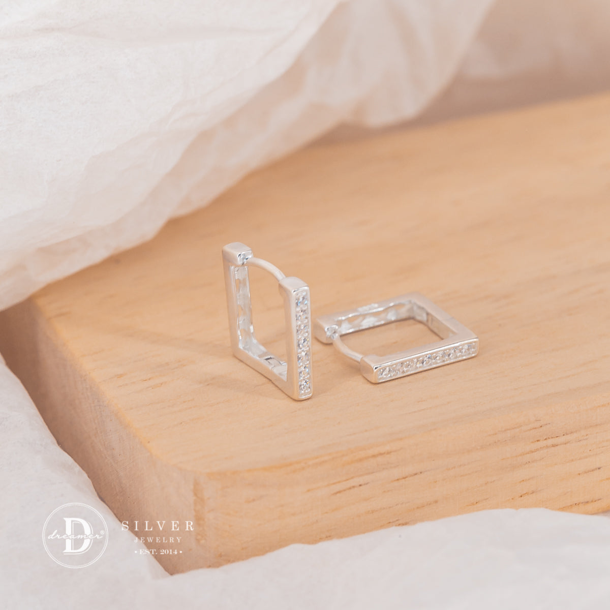 Bông Tai Khoen Vuông Đính Đá Cá Tính Bạc 925 - Sterling Silver Hoops 3163BTK