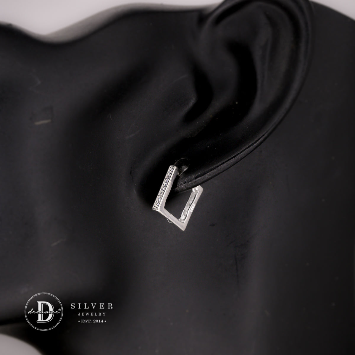 Bông Tai Khoen Vuông Đính Đá Cá Tính Bạc 925 - Sterling Silver Hoops 3163BTK