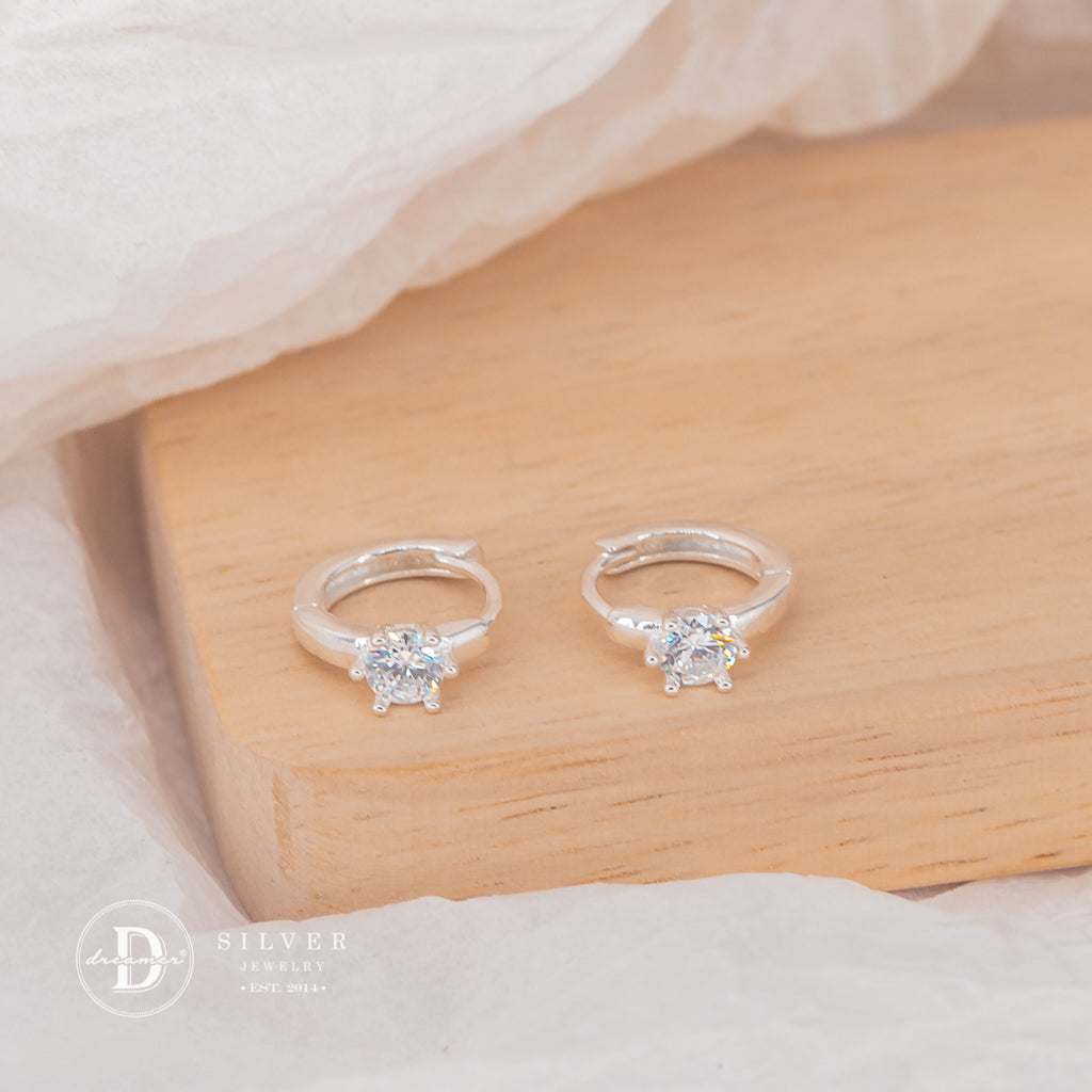 Bông Tai Khoen Tròn Đính 1 Viên Đá - Silver Hoops Earrings 2428BTK 3170BTK