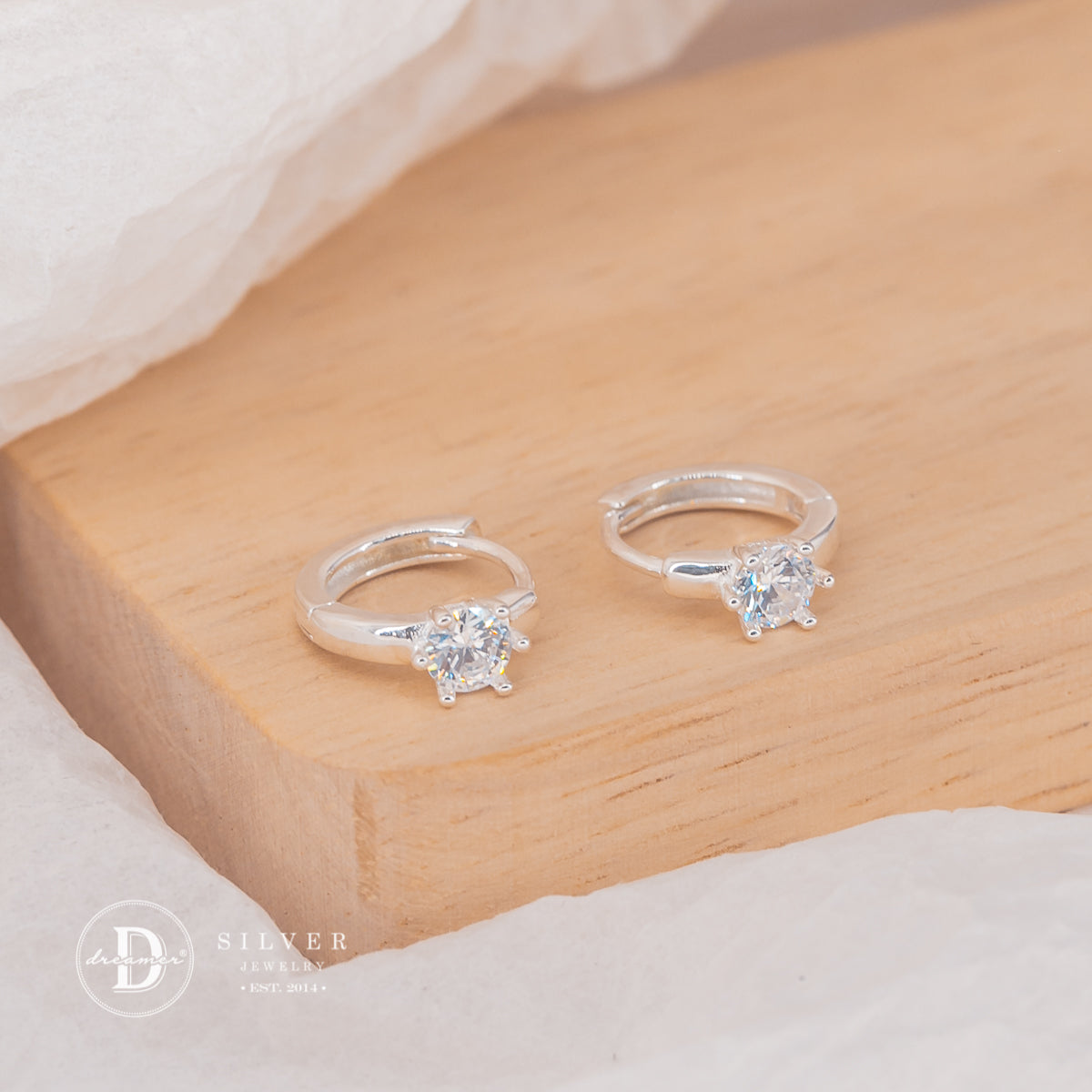 Bông Tai Khoen Tròn Đính 1 Viên Đá - Silver Hoops Earrings 2428BTK 3170BTK