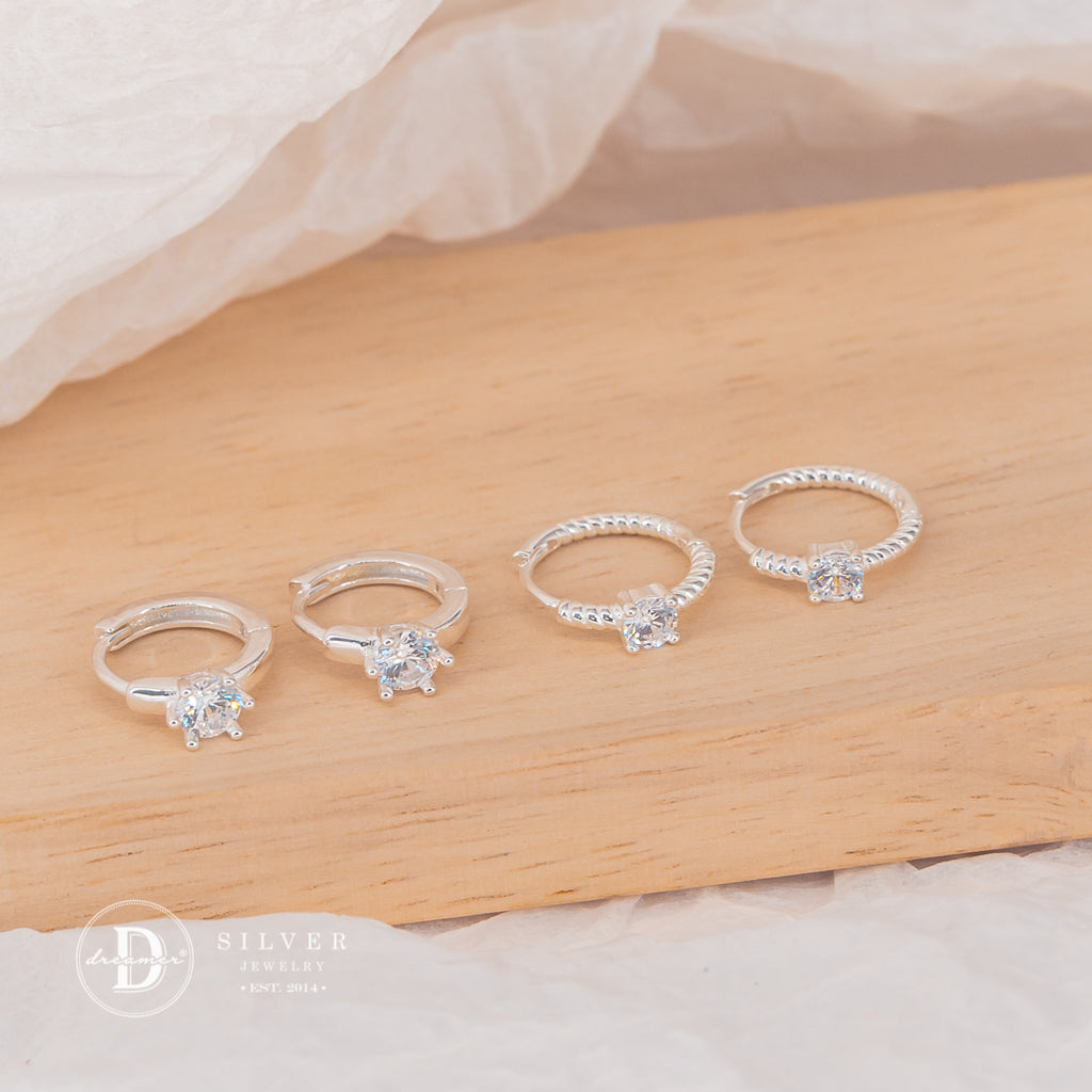 Bông Tai Khoen Tròn Đính 1 Viên Đá - Silver Hoops Earrings 2428BTK 3170BTK