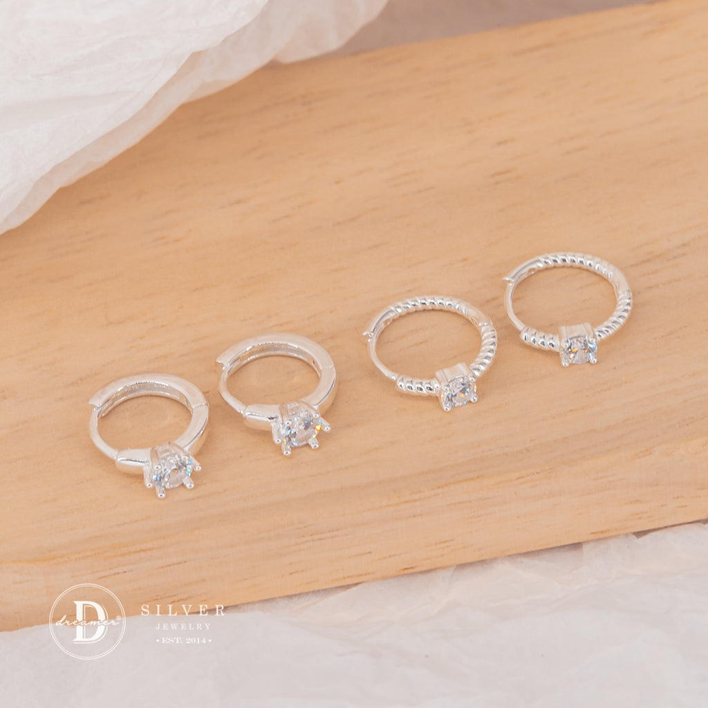 Bông Tai Khoen Tròn Đính 1 Viên Đá - Silver Hoops Earrings 2428BTK 3170BTK