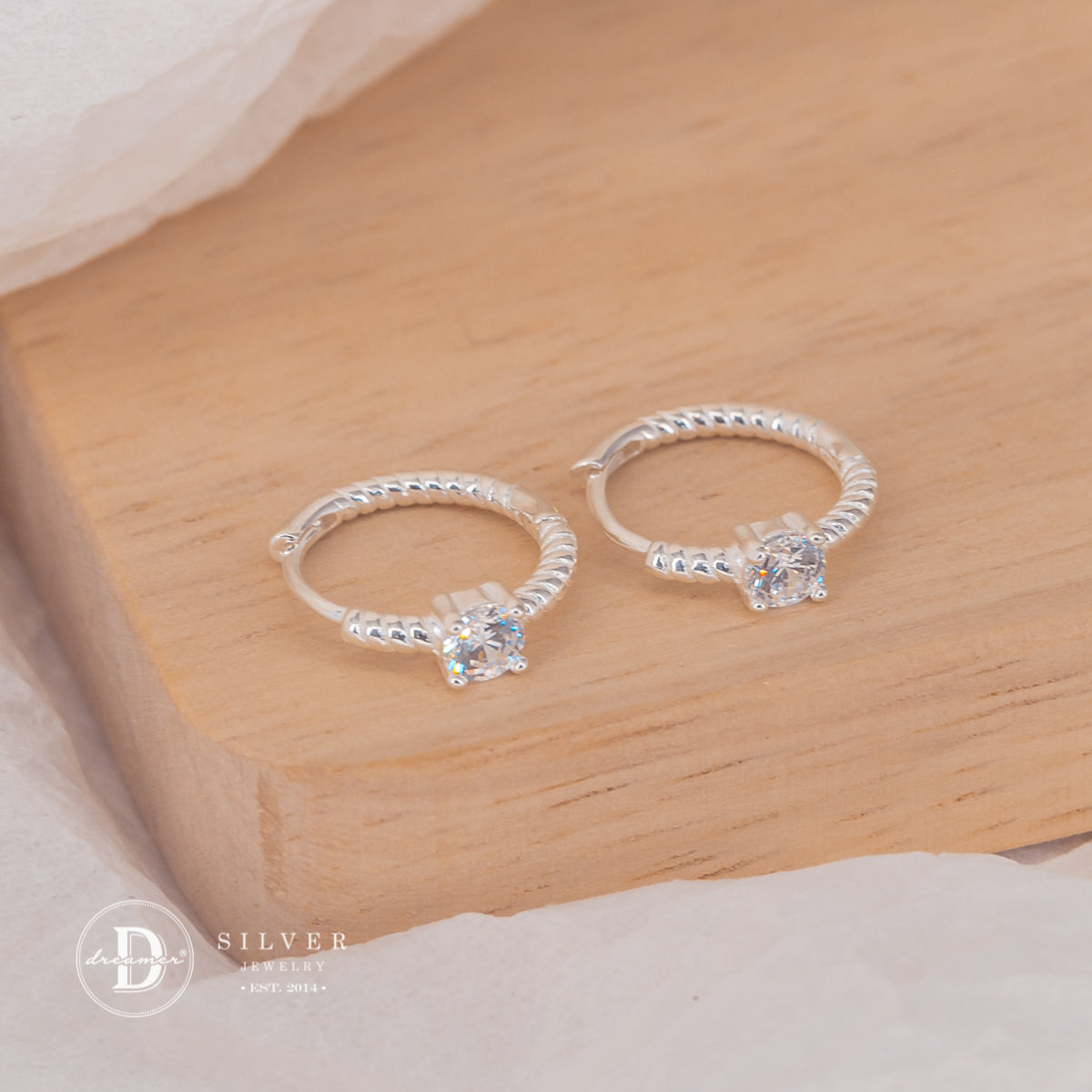 Bông Tai Khoen Tròn Đính 1 Viên Đá - Silver Hoops Earrings 2428BTK 3170BTK