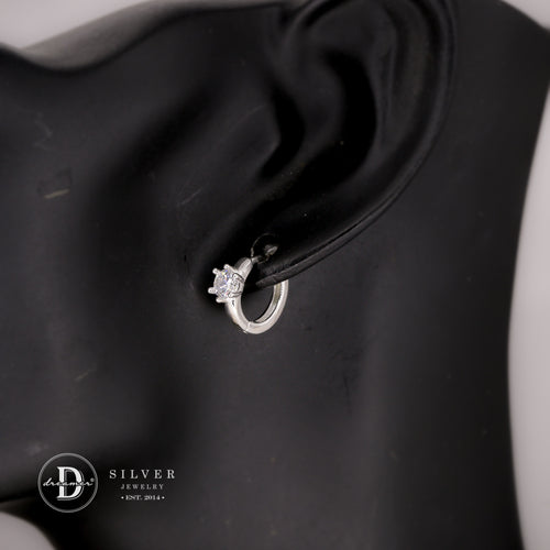 Bông Tai Khoen Tròn Đính 1 Viên Đá - Silver Hoops Earrings 2428BTK 3170BTK