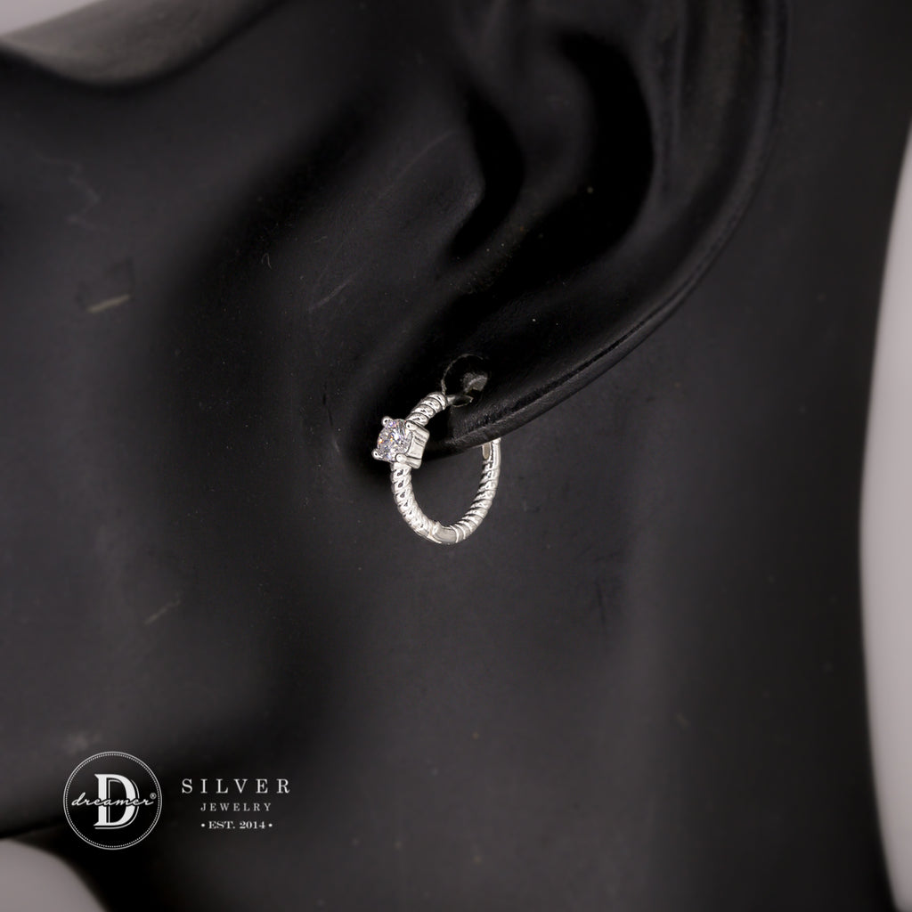Bông Tai Khoen Tròn Đính 1 Viên Đá - Silver Hoops Earrings 2428BTK 3170BTK