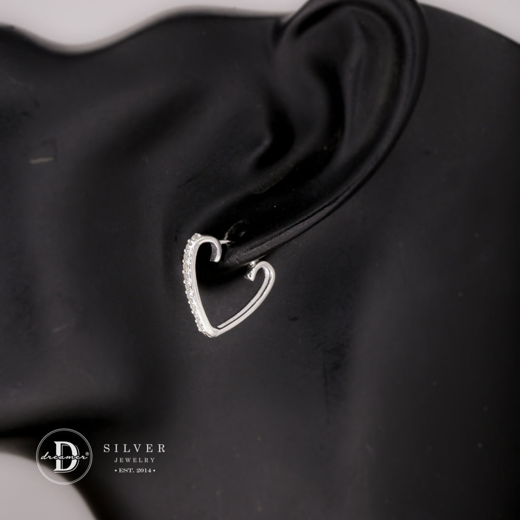 Bông Tai Khoen Trái Tim Đính Đá - Heart Hoops Sterling Silver 3052BTK