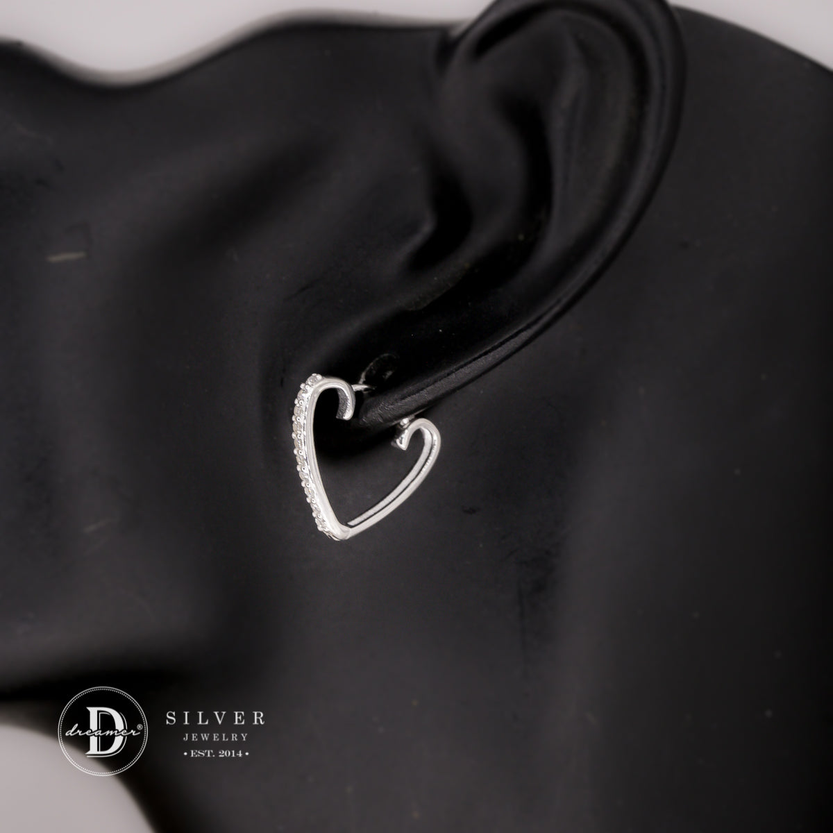 Bông Tai Khoen Trái Tim Đính Đá - Heart Hoops Sterling Silver 3052BTK