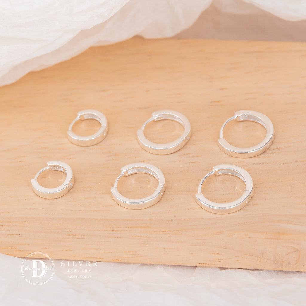 Bông Tai Khoen Tròn Trơn Unisex Đủ Size - Tube Huggie Hoops Earrings Sterling Silver - 2571BTK