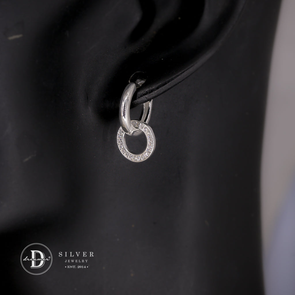 Bông Tai Khoen Tròn Đính Đá - Sparkling Halo Sterling Silver Hoops Earrings - 3256BTK
