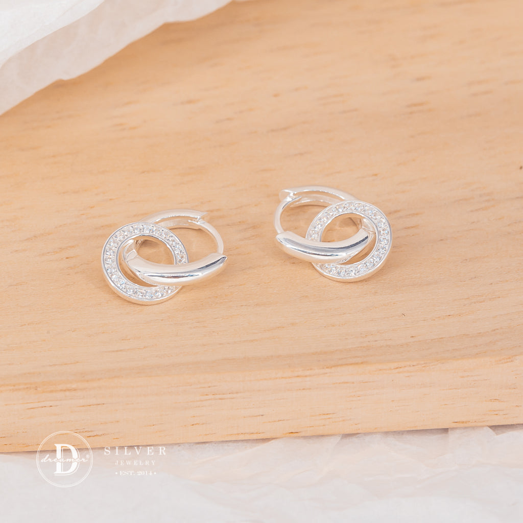Bông Tai Khoen Tròn Đính Đá - Sparkling Halo Sterling Silver Hoops Earrings - 3256BTK