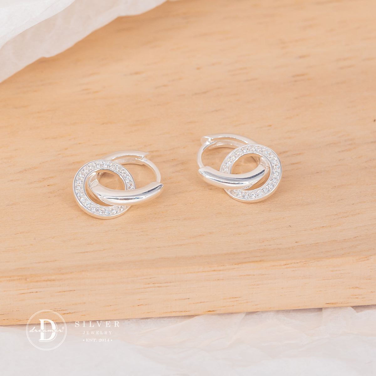Bông Tai Khoen Tròn Đính Đá - Sparkling Halo Sterling Silver Hoops Earrings - 3256BTK