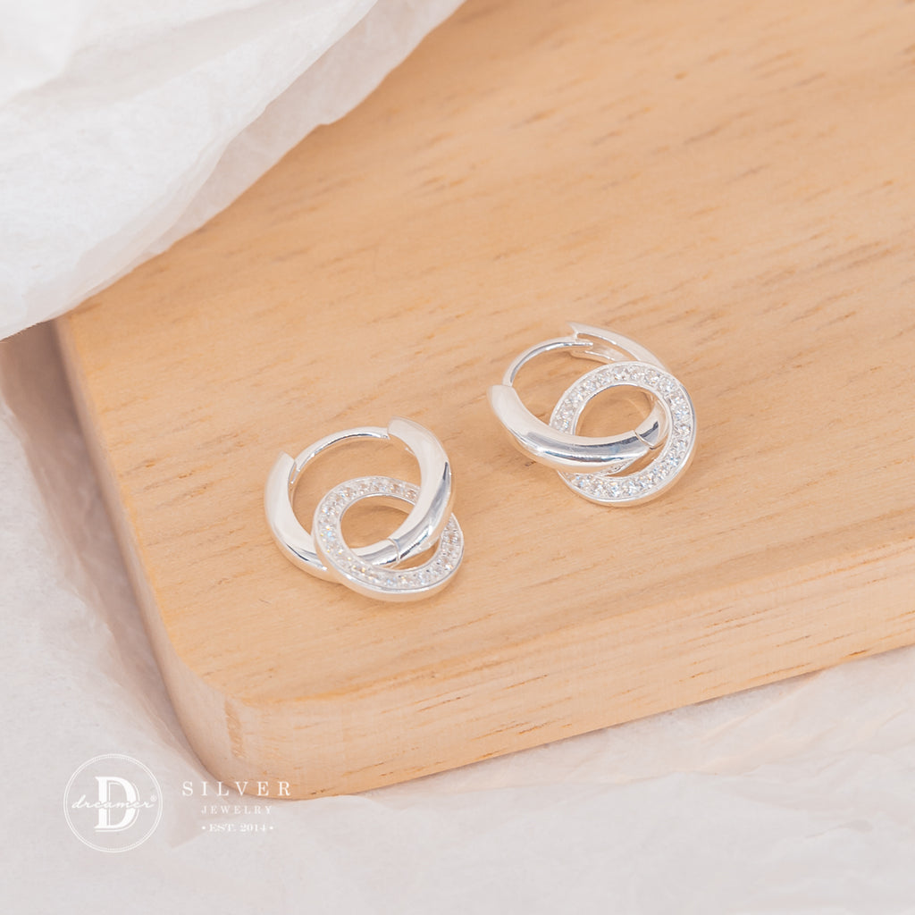 Bông Tai Khoen Tròn Đính Đá - Sparkling Halo Sterling Silver Hoops Earrings - 3256BTK