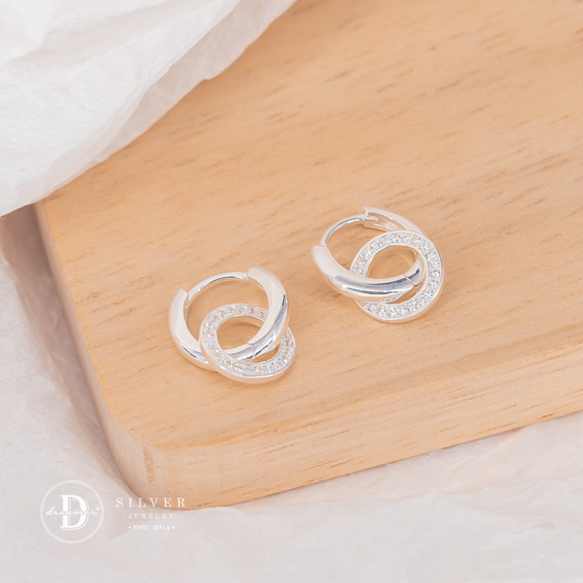 Bông Tai Khoen Tròn Đính Đá - Sparkling Halo Sterling Silver Hoops Earrings - 3256BTK