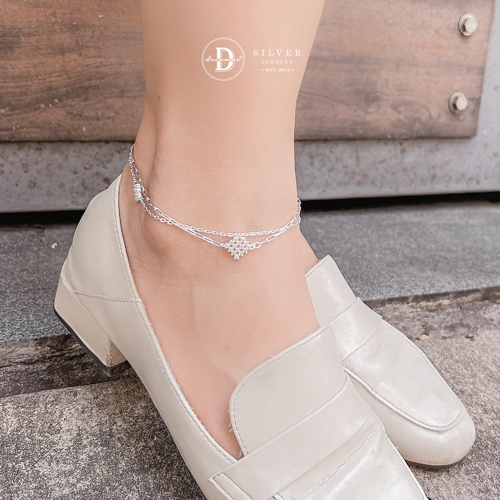 Sparkling Bow Silver Anklet Sterling Silver P548LCH