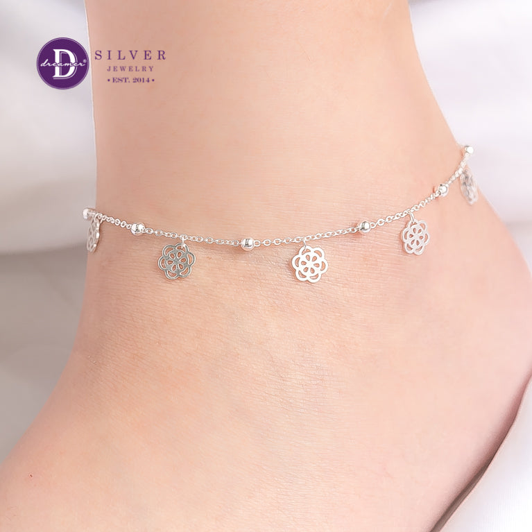 Lắc Chân Charm Hoa Xinh Bạc 925 - Flower Charms Silver Anklet Sterling Silver 305LCT