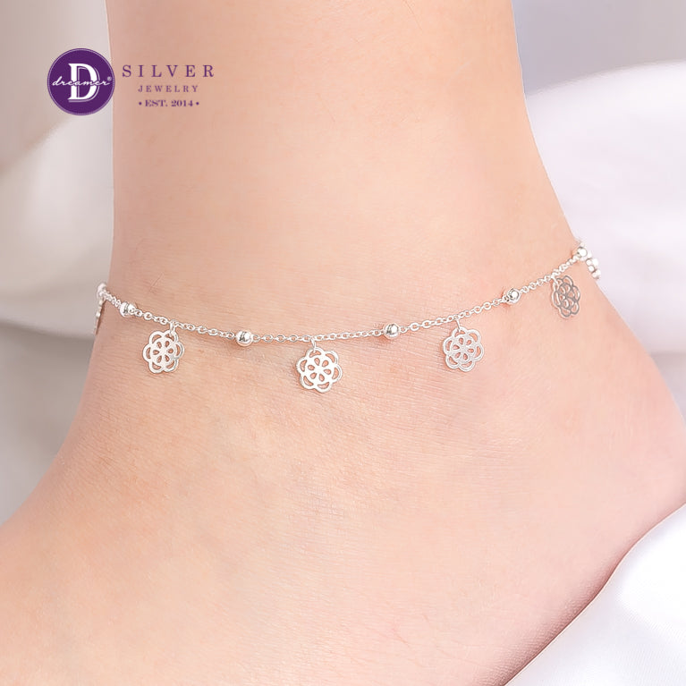 Lắc Chân Charm Hoa Xinh Bạc 925 - Flower Charms Silver Anklet Sterling Silver 305LCT