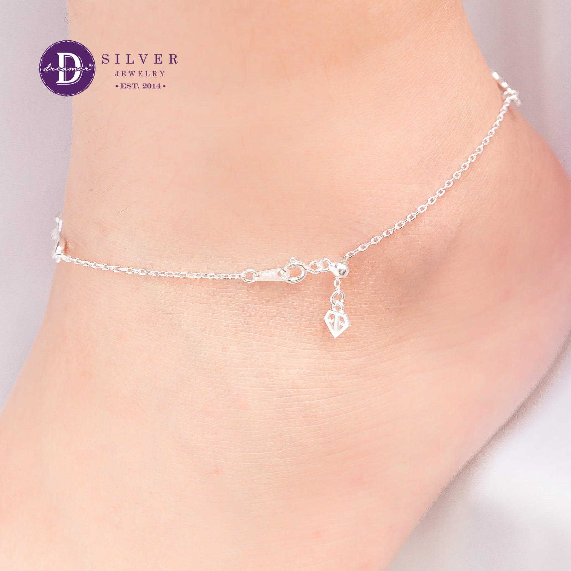 Lắc Chân Freesize Trái Tim Chìa Khoá Đính Đá - Love Heart Key Adjustable Silver Anklet Sterling Silver 204LCH