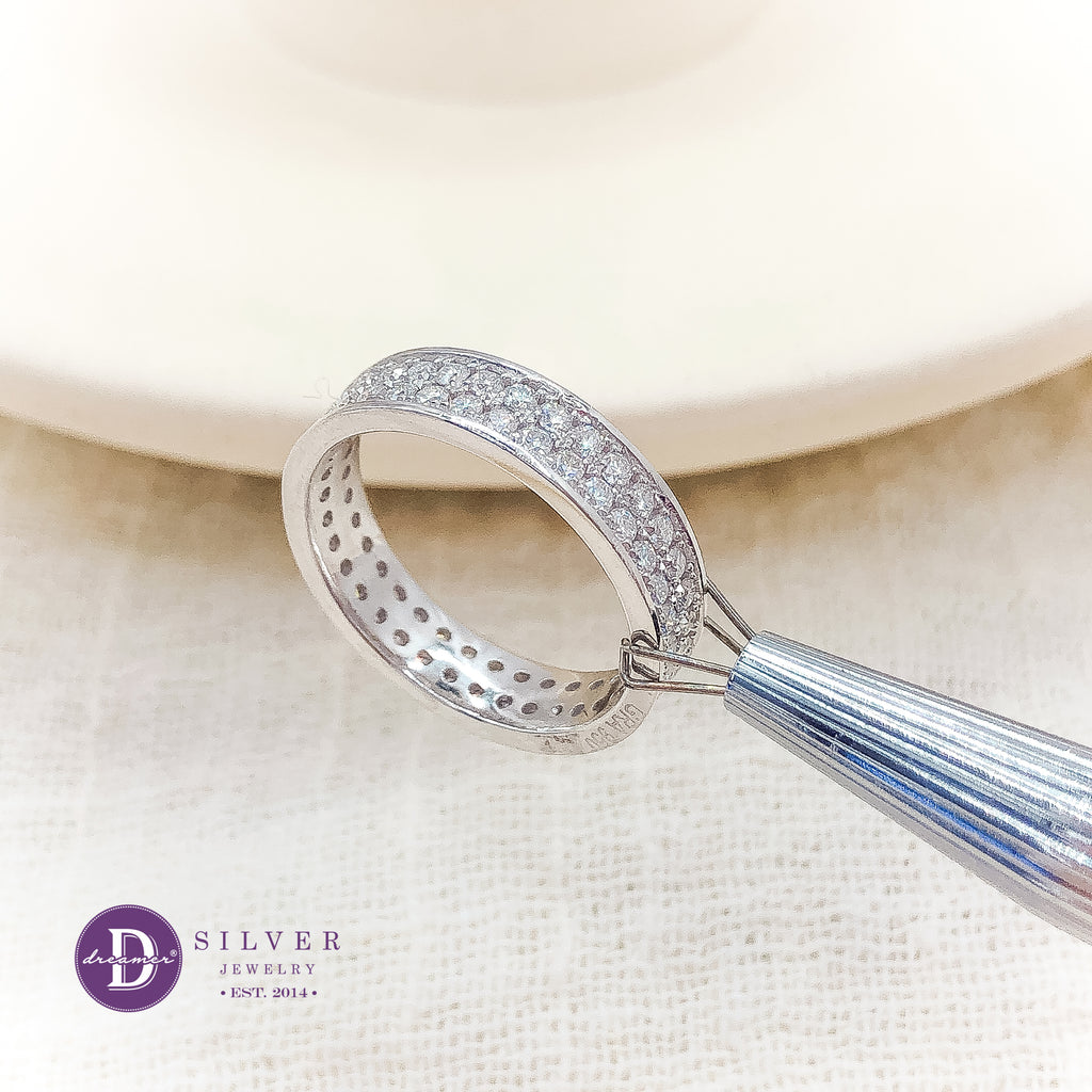 Nhẫn Bạc 950 2 Line Đá Moissanite 1.5li - Bản 4mm - Eternity Moissanite Diamond Silver Ring
