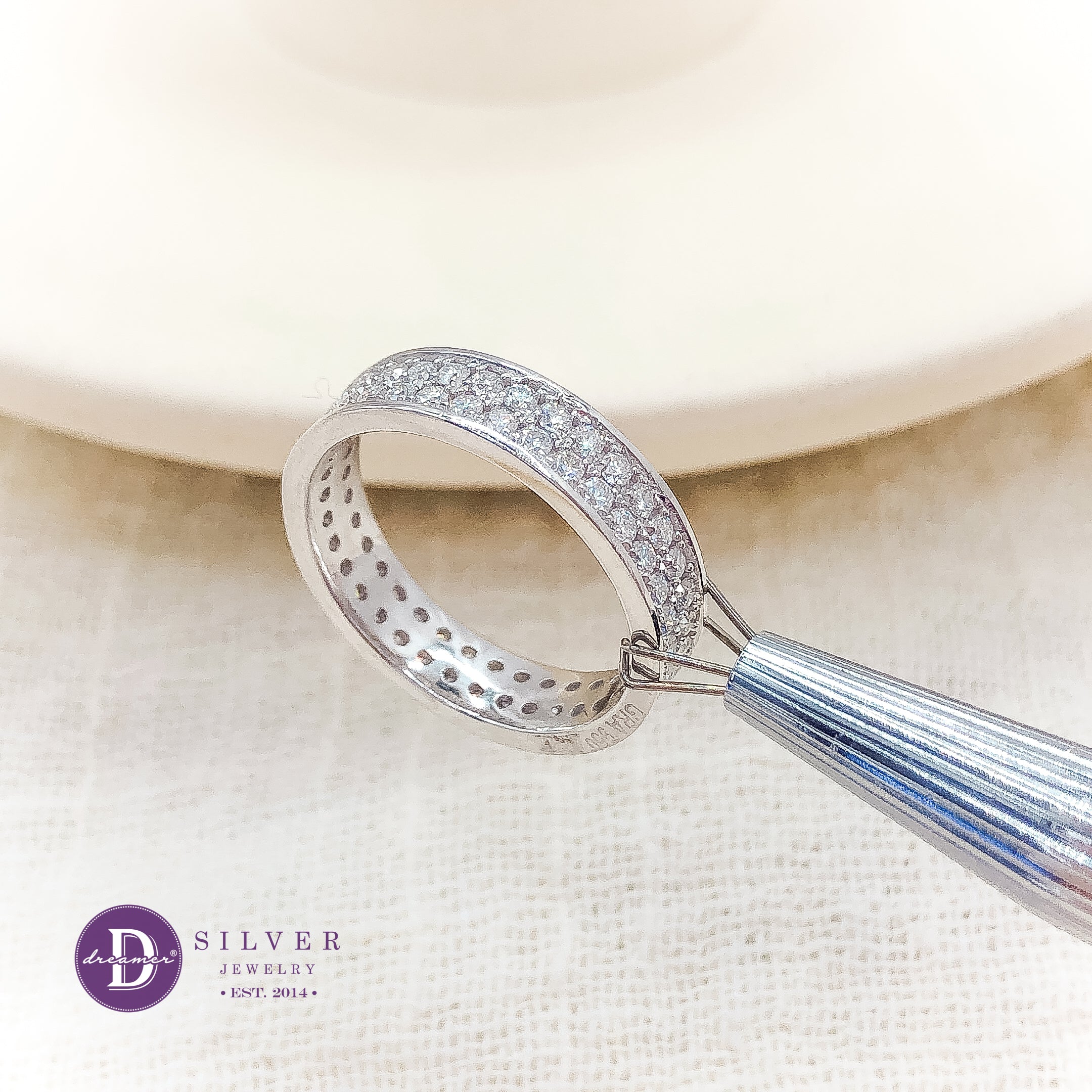 Nhẫn Bạc 950 2 Line Đá Moissanite 1.5li - Bản 4mm - Eternity Moissanite Diamond Silver Ring