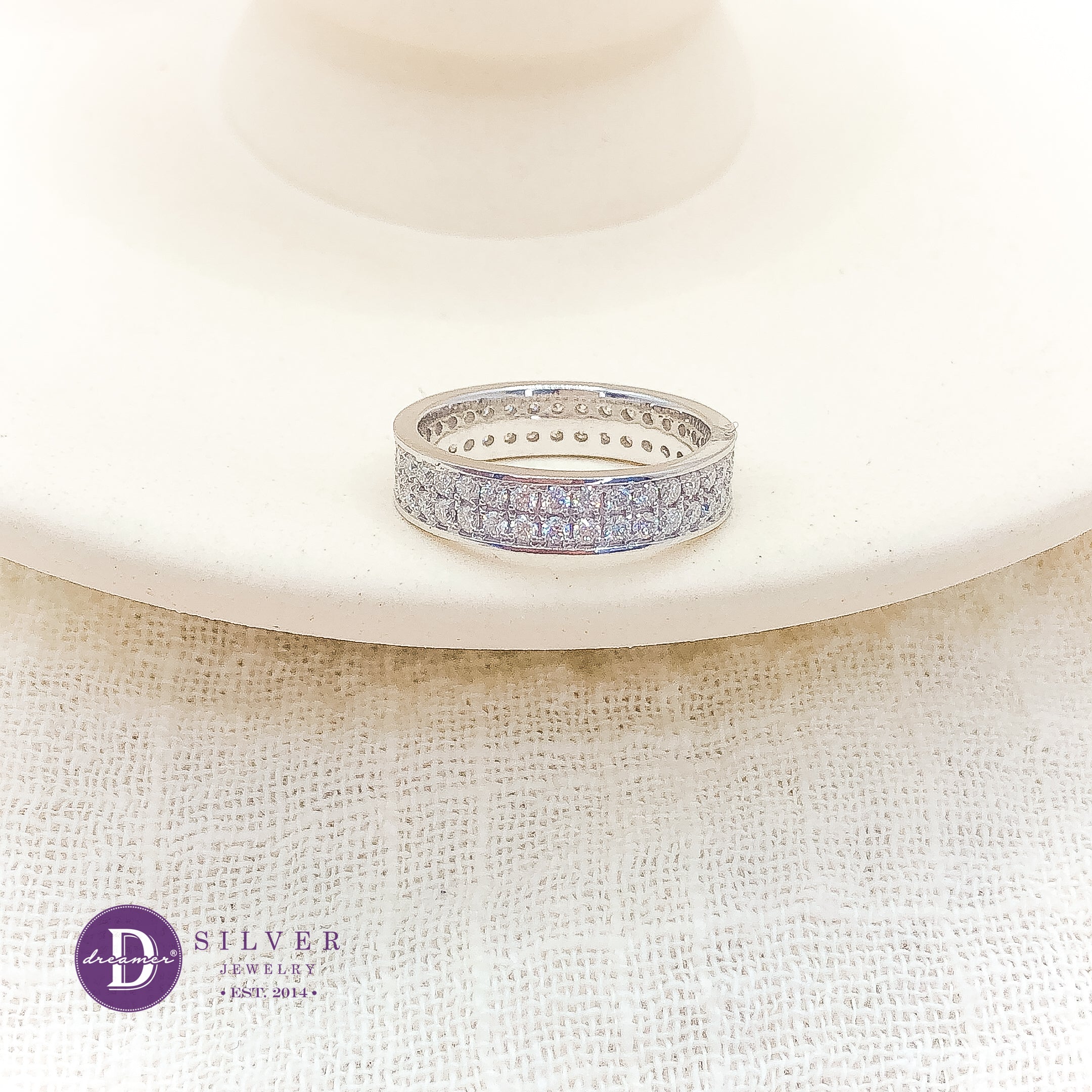 Nhẫn Bạc 950 2 Line Đá Moissanite 1.5li - Bản 4mm - Eternity Moissanite Diamond Silver Ring
