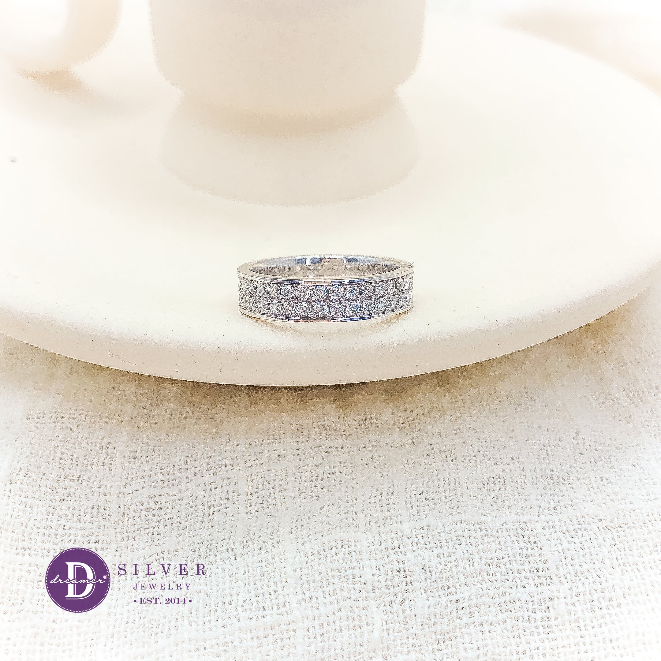 Nhẫn Bạc 950 2 Line Đá Moissanite 1.5li - Bản 4mm - Eternity Moissanite Diamond Silver Ring