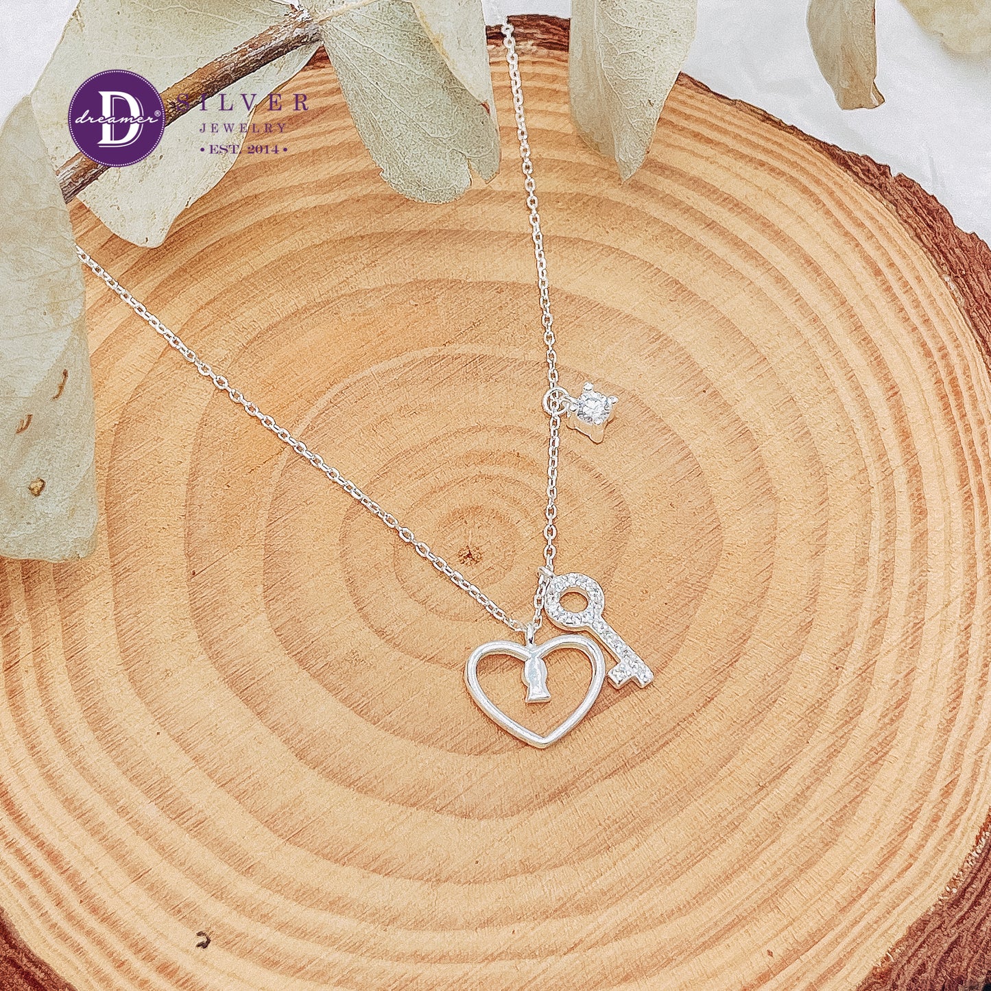 Dây Chuyền Trái Tim Chìa Khoá Đính Đá Bạc 925 - Heart Lock Sterling Silver Necklace