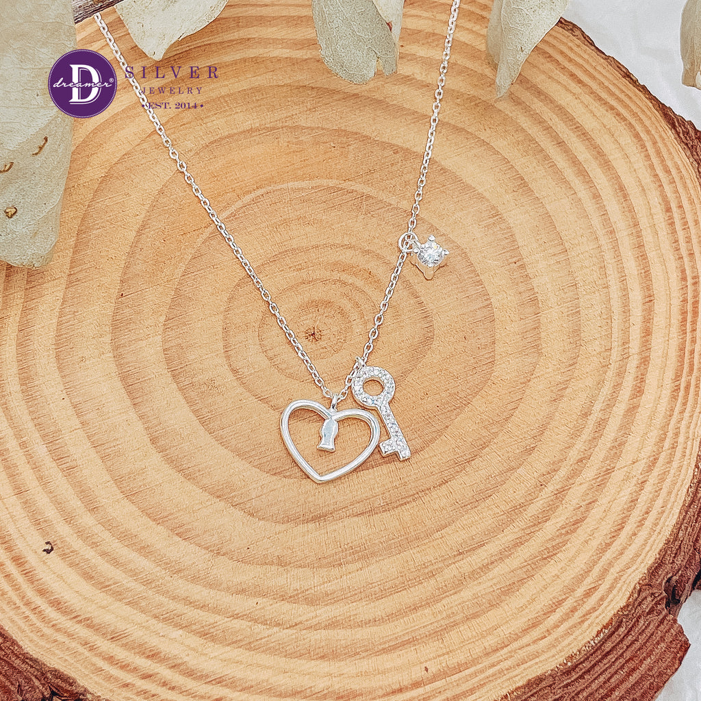 Dây Chuyền Trái Tim Chìa Khoá Đính Đá Bạc 925 - Heart Lock Sterling Silver Necklace - 293DCH