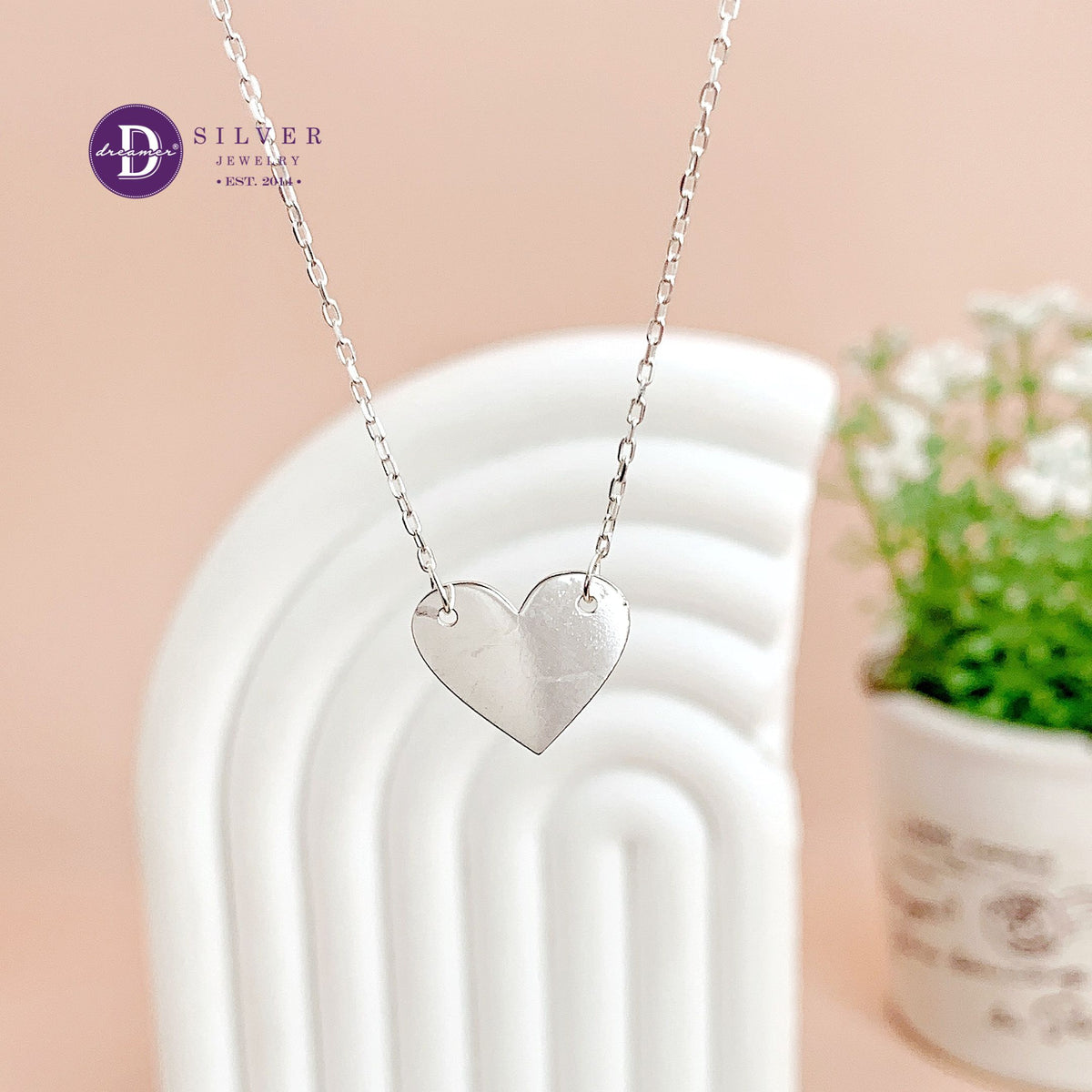 Dây Chuyện Bạc 925 Mặt Trái Tim Bản Dẹp Floating Heart Tối Giản