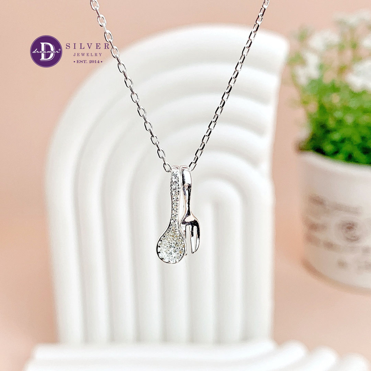 Dây Chuyền Bạc 925 Mặt Muỗng & Nĩa Đính Đá CZ Độc Đáo (Mini Spoon & Fork Set)
