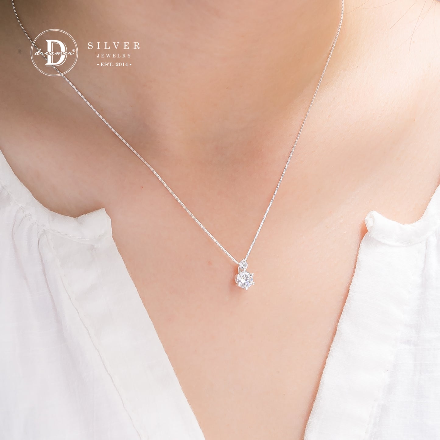 Dây Chuyền Mặt Đá Double CZ Stone - Sterling Silver 925 Necklace