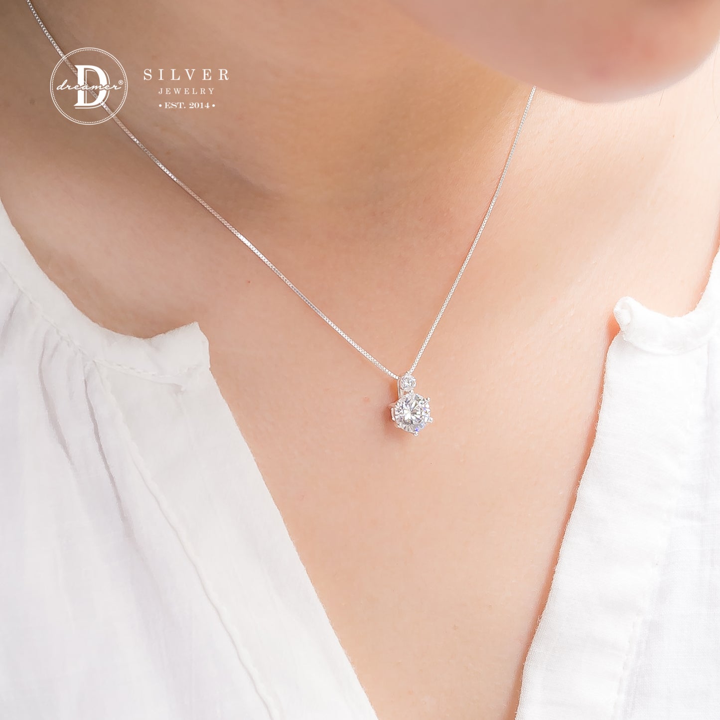 Dây Chuyền Mặt Đá Double CZ Stone - Sterling Silver 925 Necklace