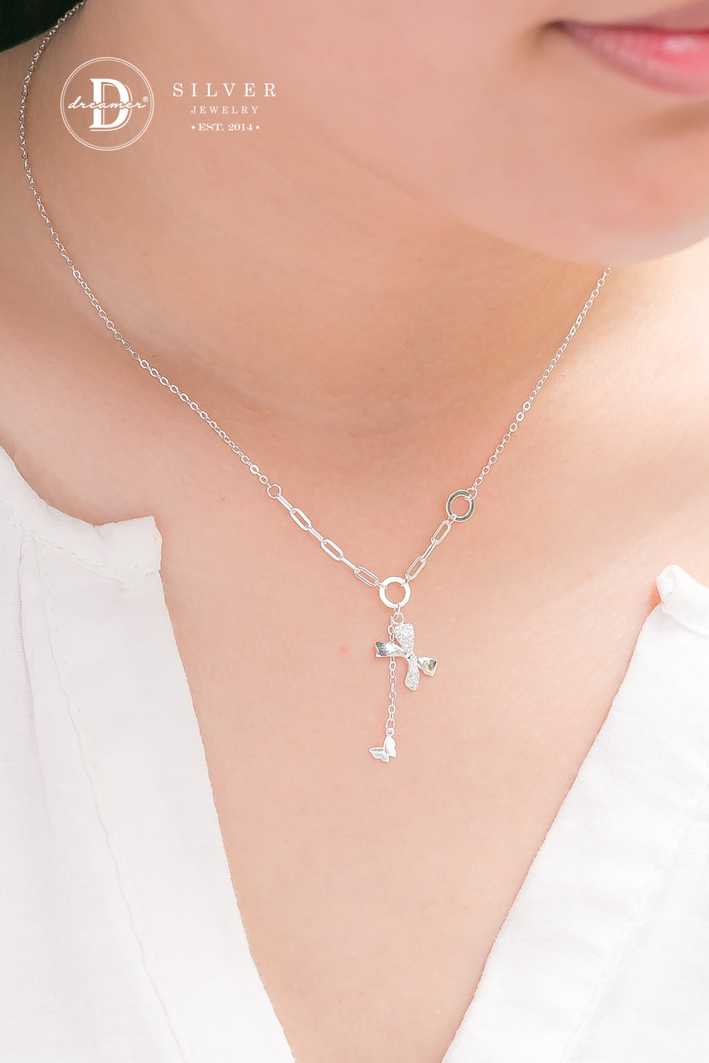 Dây Chuyền Bướm Nơ Đính Đá Bạc 925 - Butterfly Bow Necklace Sterling Silver 1228DCH
