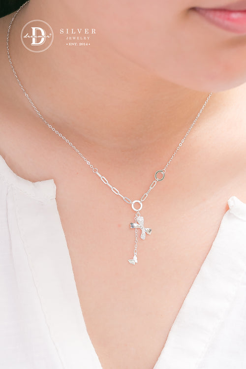 Dây Chuyền Bướm Nơ Đính Đá Bạc 925 - Butterfly Bow Necklace Sterling Silver 1228DCH
