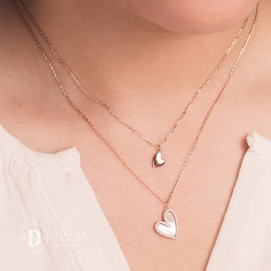 Dây Chuyền Trái Tim Xà Cừ Đính Đá 2 Dây - Rose Gold Heart Silver Necklace 1193DCH