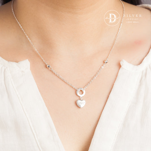 Dây Chuyền Trái Tim Chữ Love Tòn Ten - Circle Love Heart Silver Necklace