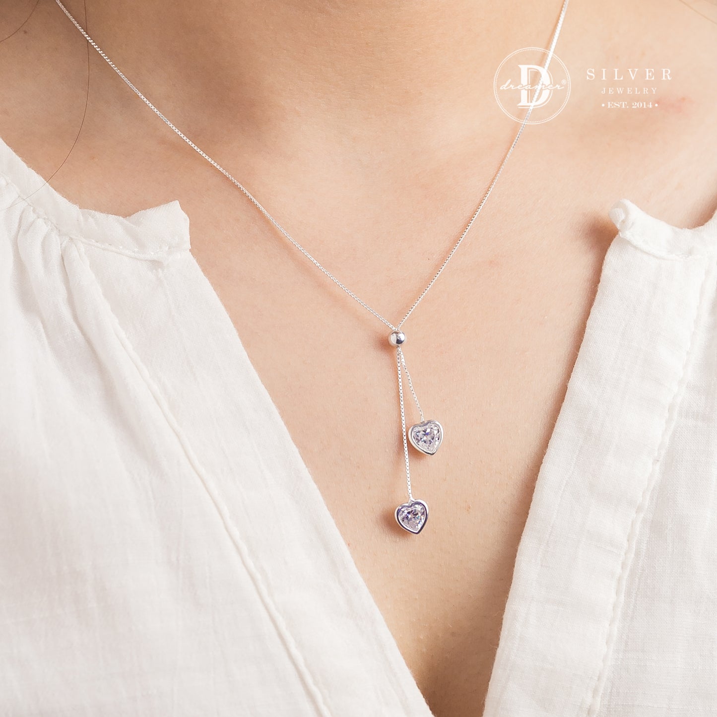 Dây Chuyền Đá Trái Tim Trắng Bạc 925 - White Heart Stone Silver Necklace 1205DCH