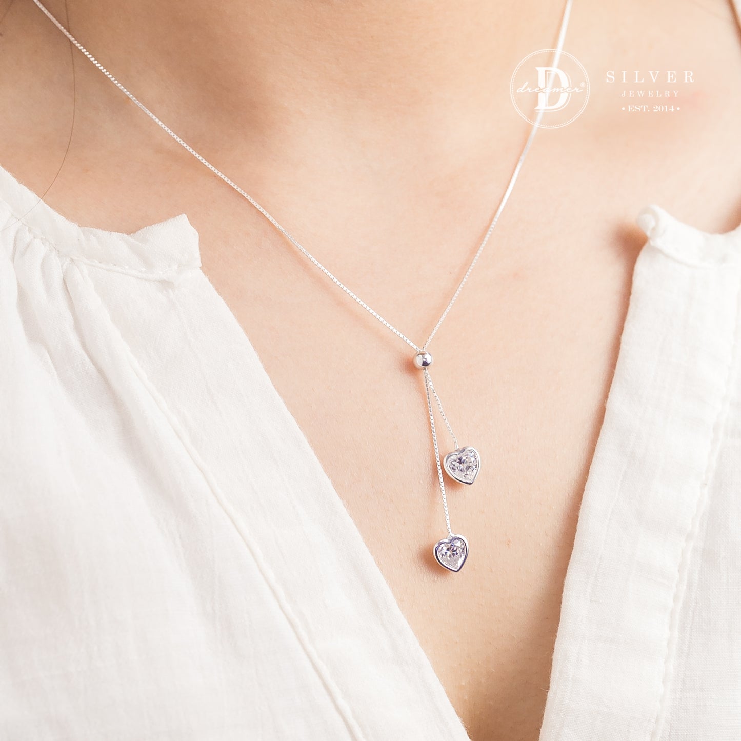 Dây Chuyền Đá Trái Tim Trắng Bạc 925 - White Heart Stone Silver Necklace 1205DCH