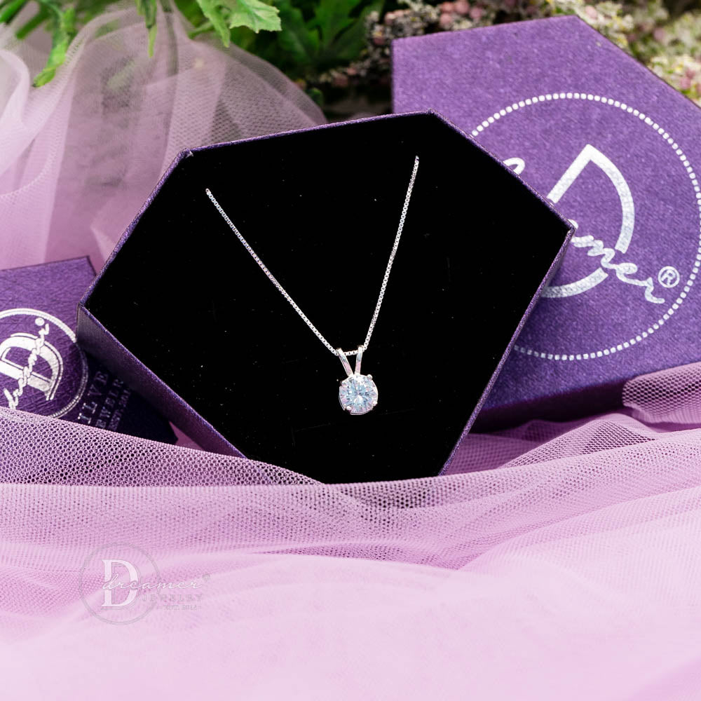 Dây Chuyền Bạc 925 Mặt Đá CZ Tròn 7mm Classic Solitaire Sang Trọng