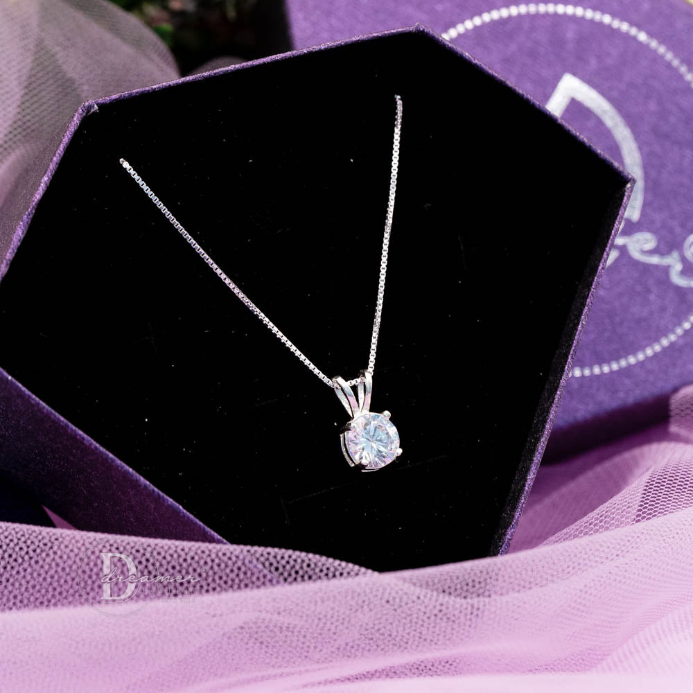 Dây Chuyền Bạc 925 Mặt Đá CZ Tròn 7mm Classic Solitaire Sang Trọng