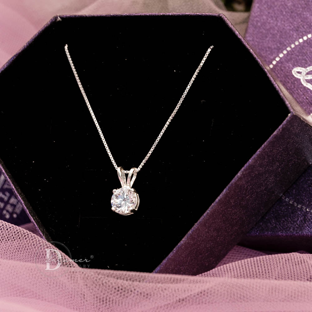 Dây Chuyền Bạc 925 Mặt Đá CZ Tròn 7mm Classic Solitaire Sang Trọng