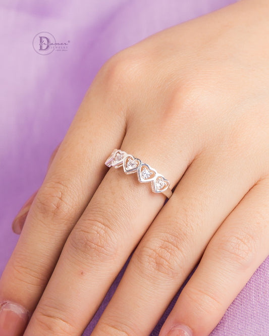 Nhẫn 5 Trái Tim 1 Viên Đá Giữa - 5 Heart Silver Ring 2759NH