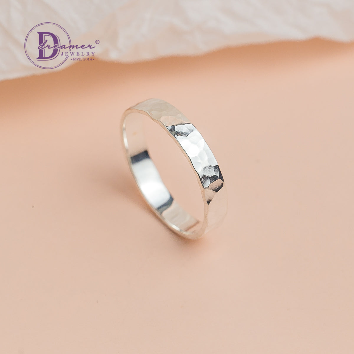 Nhẫn Bản Minimal Handmade Hammered Sterling Silver Ring Band (Round Texture) - 1926NT