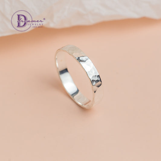 Nhẫn Bản Minimal Handmade Hammered Sterling Silver Ring Band (Round Texture) - 1926NT